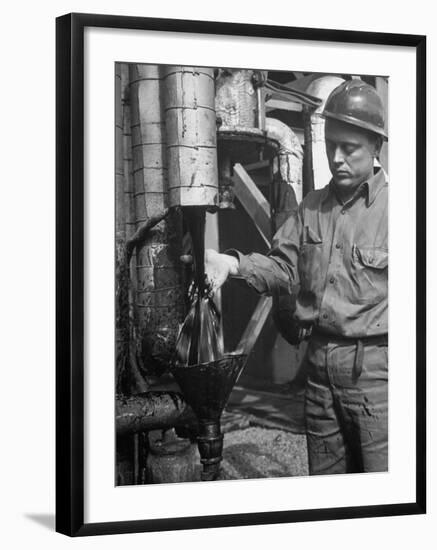 Miner Working at Oil Shale Refinery Mine-J^ R^ Eyerman-Framed Photographic Print