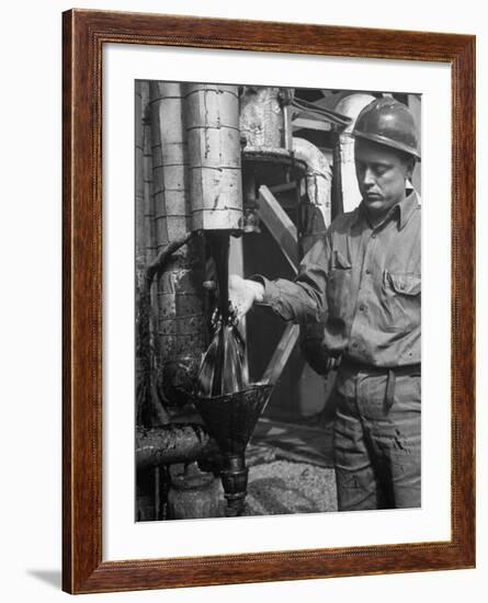 Miner Working at Oil Shale Refinery Mine-J^ R^ Eyerman-Framed Photographic Print