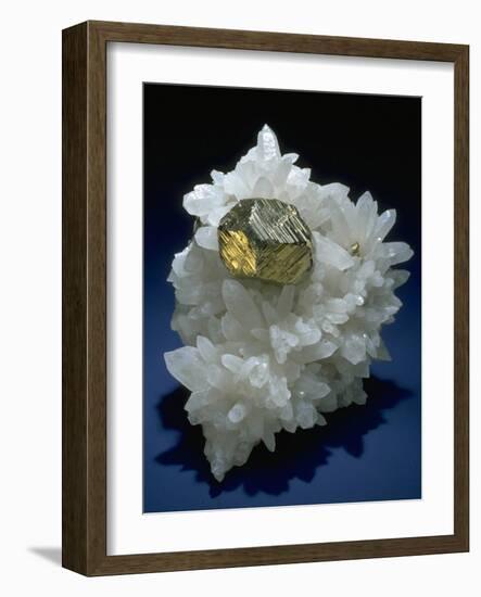 MineralCalendar: Pyrite on Quartz Crystals. Huanzala, Peru-null-Framed Photographic Print