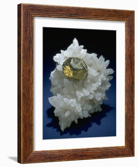 MineralCalendar: Pyrite on Quartz Crystals. Huanzala, Peru-null-Framed Photographic Print