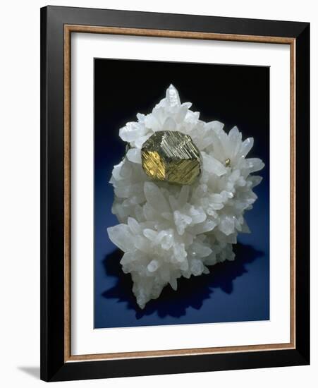 MineralCalendar: Pyrite on Quartz Crystals. Huanzala, Peru-null-Framed Photographic Print