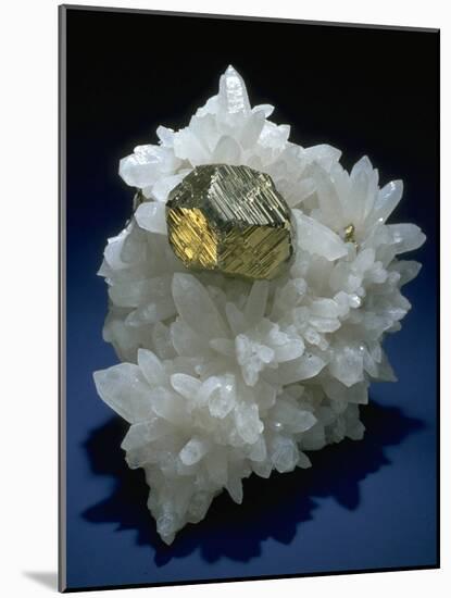 MineralCalendar: Pyrite on Quartz Crystals. Huanzala, Peru-null-Mounted Photographic Print