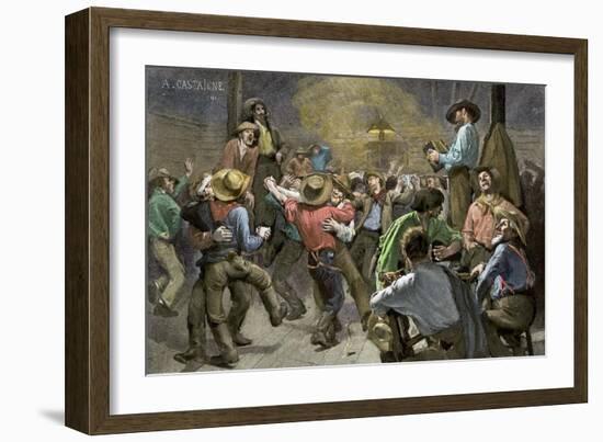 Miners' Ball during the California Gold Rush-null-Framed Giclee Print