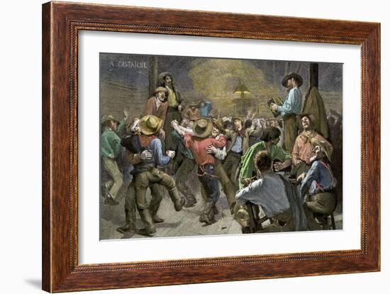 Miners' Ball during the California Gold Rush-null-Framed Giclee Print