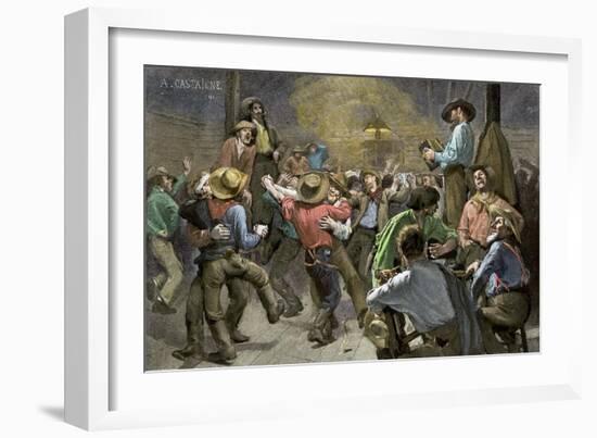 Miners' Ball during the California Gold Rush-null-Framed Giclee Print