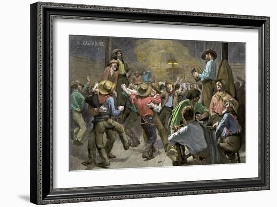 Miners' Ball during the California Gold Rush-null-Framed Giclee Print