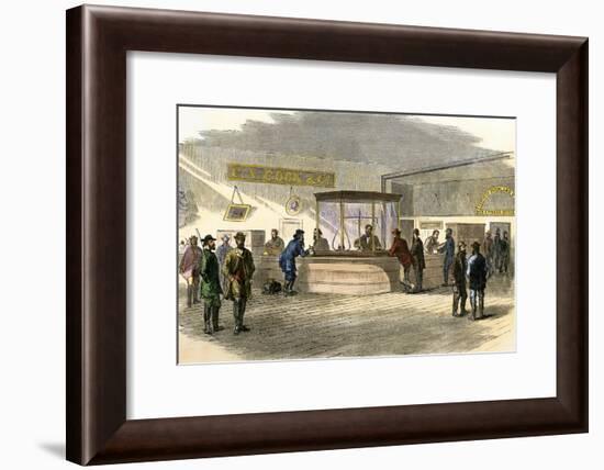 Miners Bringing their Gold Dust to Cook's Bank, Denver, Colorado, 1860s-null-Framed Giclee Print