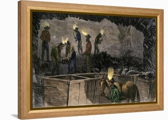 Miners Digging and Loading Coal Into an Underground Mule-Drawn Cart in Pennsylvania, c.1860-null-Framed Premier Image Canvas