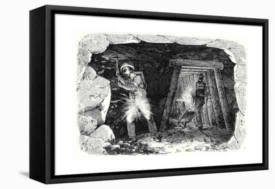 Miners' Lamp. Miners at Work-null-Framed Premier Image Canvas