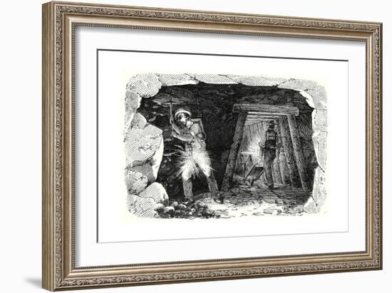 Miners' Lamp. Miners at Work-null-Framed Giclee Print