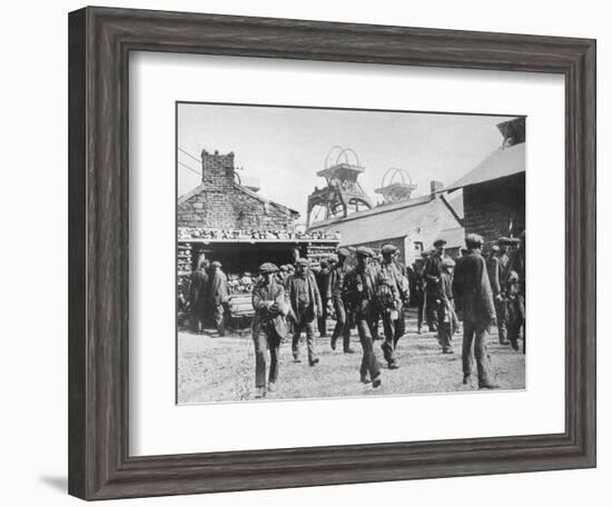 'Miners leaving the pithead after the expiration of their strike notices', 1915-Unknown-Framed Photographic Print