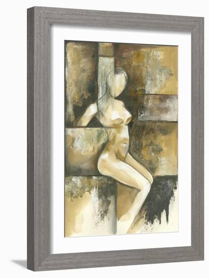 Mini- Contemporary Seated Nude I-Jennifer Goldberger-Framed Art Print