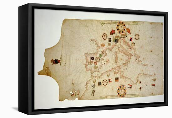 Miniature Nautical Map of the Central Mediterranean, 1560-Matteo Prunes-Framed Premier Image Canvas