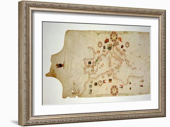 Miniature Nautical Map of the Central Mediterranean, 1560-Matteo Prunes-Framed Giclee Print