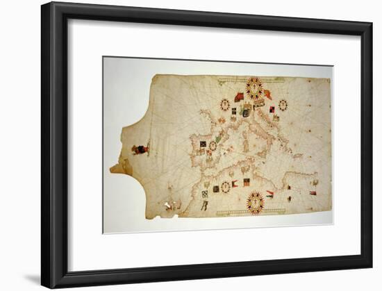 Miniature Nautical Map of the Central Mediterranean, 1560-Matteo Prunes-Framed Giclee Print