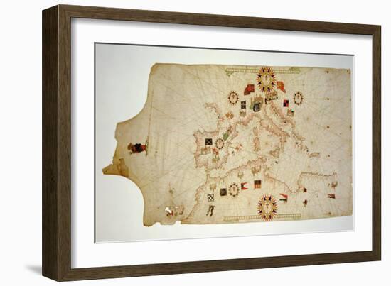 Miniature Nautical Map of the Central Mediterranean, 1560-Matteo Prunes-Framed Giclee Print