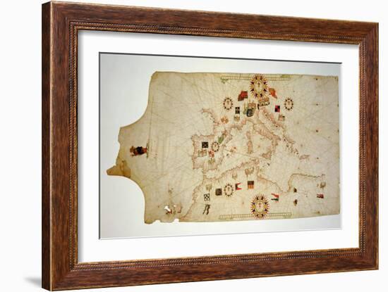 Miniature Nautical Map of the Central Mediterranean, 1560-Matteo Prunes-Framed Giclee Print