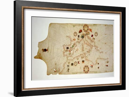 Miniature Nautical Map of the Central Mediterranean, 1560-Matteo Prunes-Framed Giclee Print