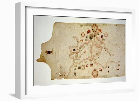 Miniature Nautical Map of the Central Mediterranean, 1560-Matteo Prunes-Framed Giclee Print