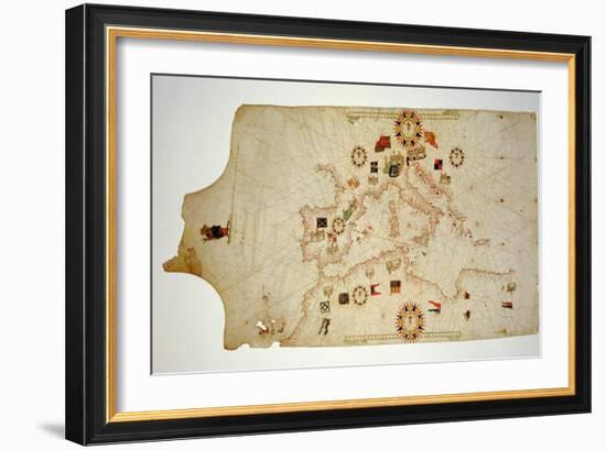 Miniature Nautical Map of the Central Mediterranean, 1560-Matteo Prunes-Framed Giclee Print