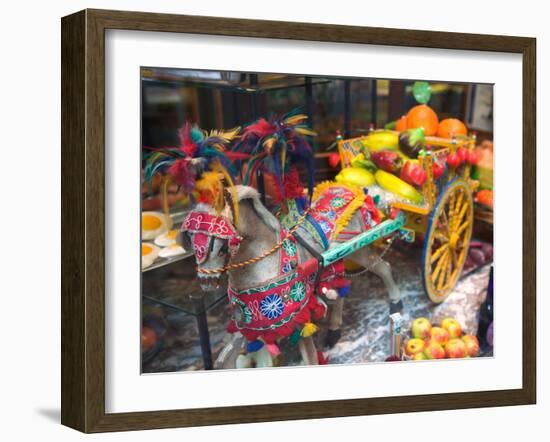 Miniature Sicilian Horsecart and Marzipan Candy, Corso Umberto 1, Taormina, Sicily, Italy-Walter Bibikow-Framed Photographic Print