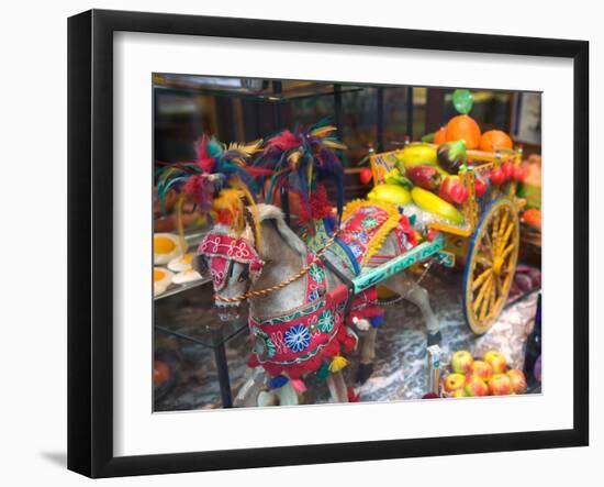 Miniature Sicilian Horsecart and Marzipan Candy, Corso Umberto 1, Taormina, Sicily, Italy-Walter Bibikow-Framed Photographic Print