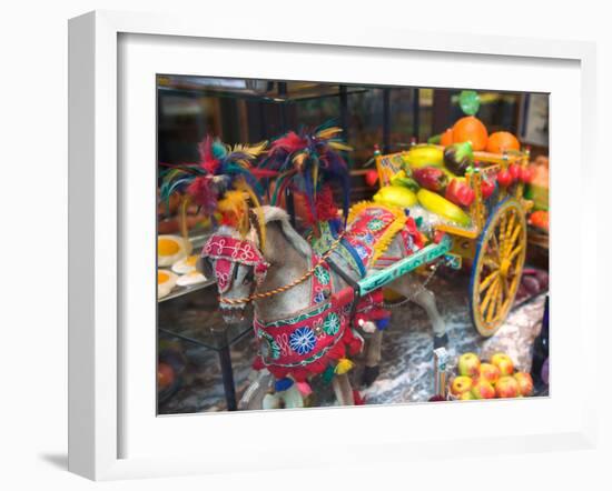 Miniature Sicilian Horsecart and Marzipan Candy, Corso Umberto 1, Taormina, Sicily, Italy-Walter Bibikow-Framed Photographic Print