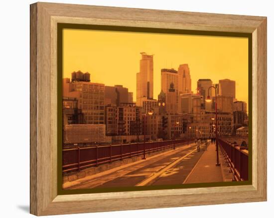 Minneapolis Bridge with city skyline in the background, Minneapolis, Minnesota, USA-Panoramic Images-Framed Premier Image Canvas