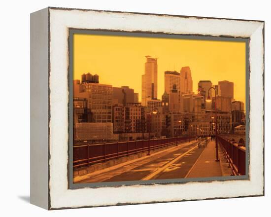 Minneapolis Bridge with city skyline in the background, Minneapolis, Minnesota, USA-Panoramic Images-Framed Premier Image Canvas