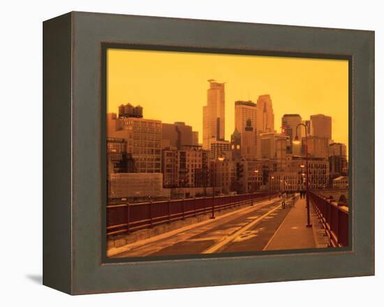 Minneapolis Bridge with city skyline in the background, Minneapolis, Minnesota, USA-Panoramic Images-Framed Premier Image Canvas