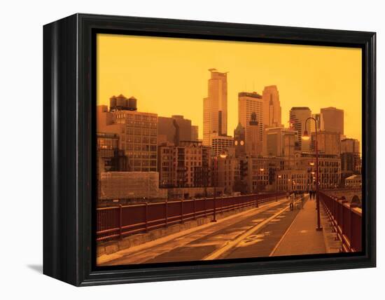 Minneapolis Bridge with city skyline in the background, Minneapolis, Minnesota, USA-Panoramic Images-Framed Premier Image Canvas