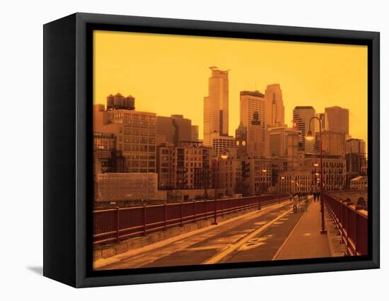 Minneapolis Bridge with city skyline in the background, Minneapolis, Minnesota, USA-Panoramic Images-Framed Premier Image Canvas