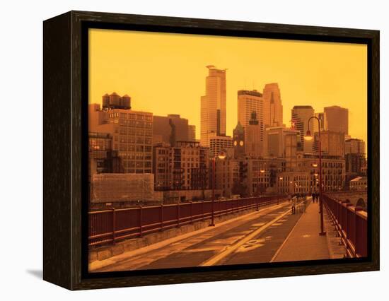 Minneapolis Bridge with city skyline in the background, Minneapolis, Minnesota, USA-Panoramic Images-Framed Premier Image Canvas