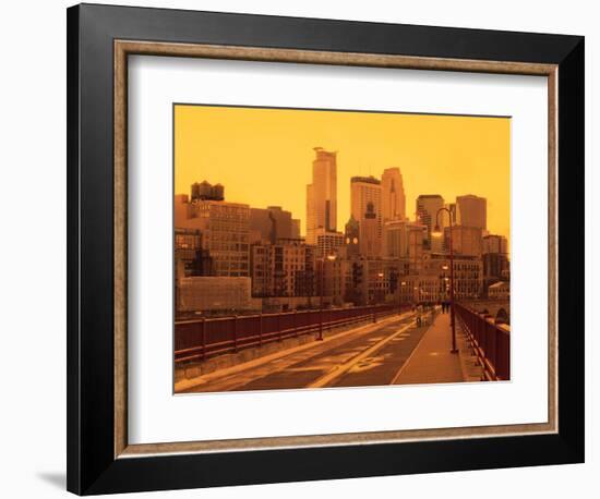 Minneapolis Bridge with city skyline in the background, Minneapolis, Minnesota, USA-Panoramic Images-Framed Photographic Print