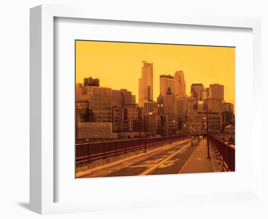 Minneapolis Bridge with city skyline in the background, Minneapolis, Minnesota, USA-Panoramic Images-Framed Photographic Print