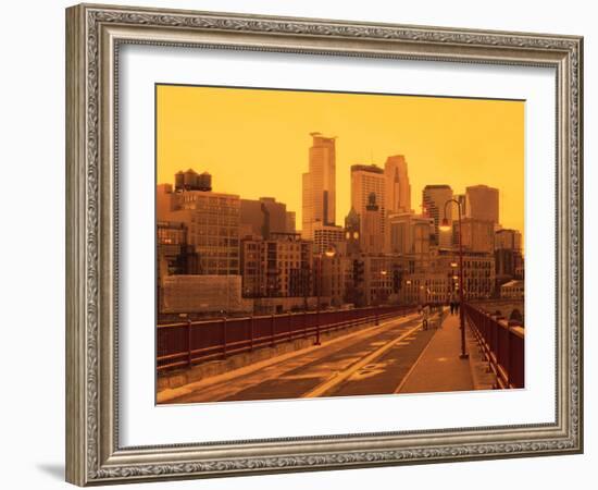 Minneapolis Bridge with city skyline in the background, Minneapolis, Minnesota, USA-Panoramic Images-Framed Premium Photographic Print