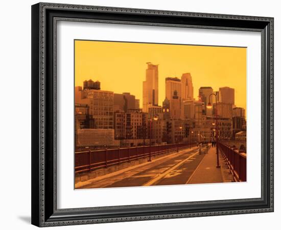 Minneapolis Bridge with city skyline in the background, Minneapolis, Minnesota, USA-Panoramic Images-Framed Premium Photographic Print