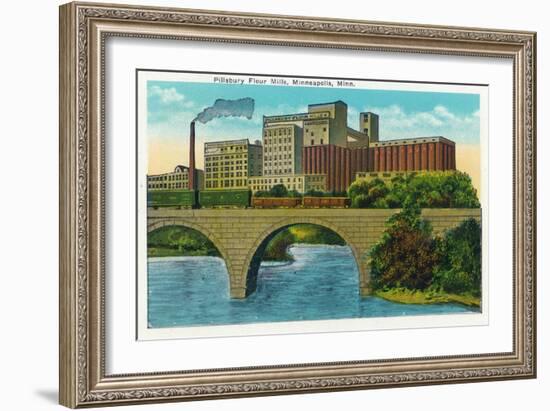 Minneapolis, Minnesota - Exterior View of the Pillsbury Flour Mills-Lantern Press-Framed Art Print