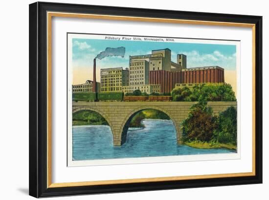 Minneapolis, Minnesota - Exterior View of the Pillsbury Flour Mills-Lantern Press-Framed Art Print