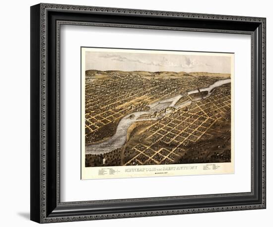 Minneapolis, Minnesota - Panoramic Map-Lantern Press-Framed Art Print