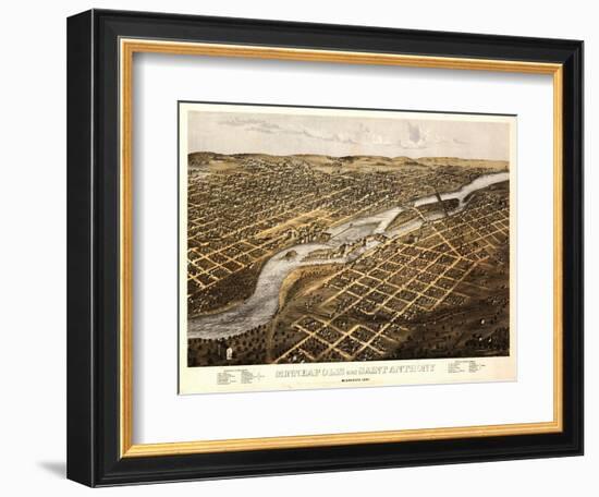 Minneapolis, Minnesota - Panoramic Map-Lantern Press-Framed Art Print