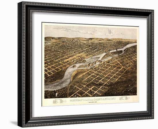 Minneapolis, Minnesota - Panoramic Map-Lantern Press-Framed Art Print