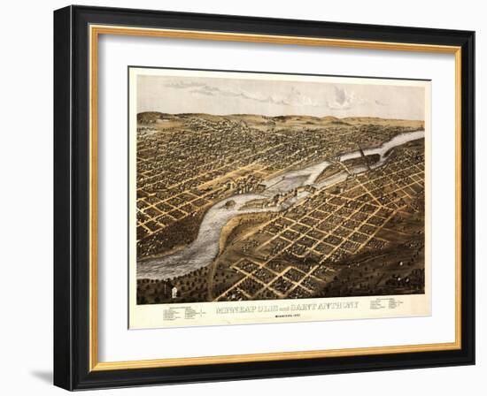 Minneapolis, Minnesota - Panoramic Map-Lantern Press-Framed Art Print