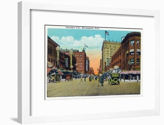 Minneapolis, Minnesota - View Down Hennepin Avenue-Lantern Press-Framed Art Print