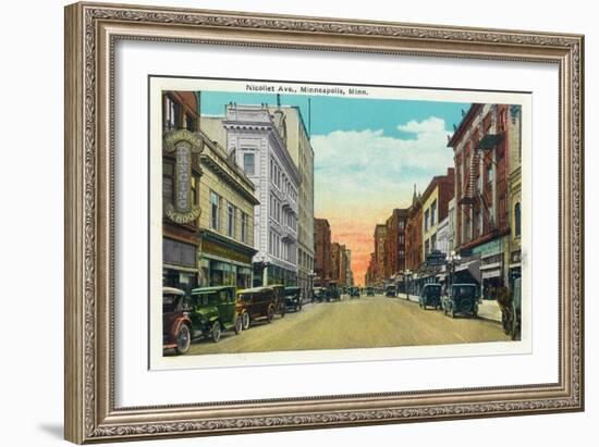 Minneapolis, Minnesota - View Down Nicollet Avenue-Lantern Press-Framed Art Print