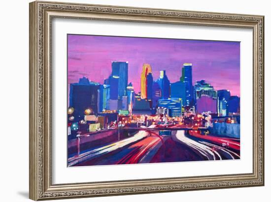 Minneapolis Skyline at Night in Minnesota-Markus Bleichner-Framed Art Print