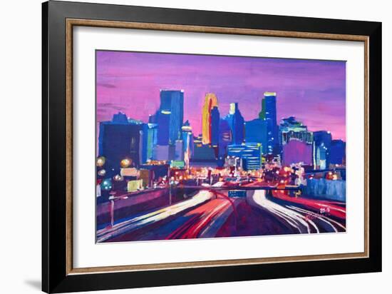 Minneapolis Skyline at Night in Minnesota-Markus Bleichner-Framed Art Print