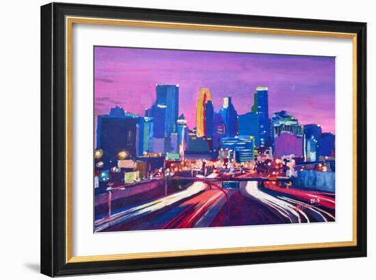 Minneapolis Skyline at Night in Minnesota-Markus Bleichner-Framed Art Print