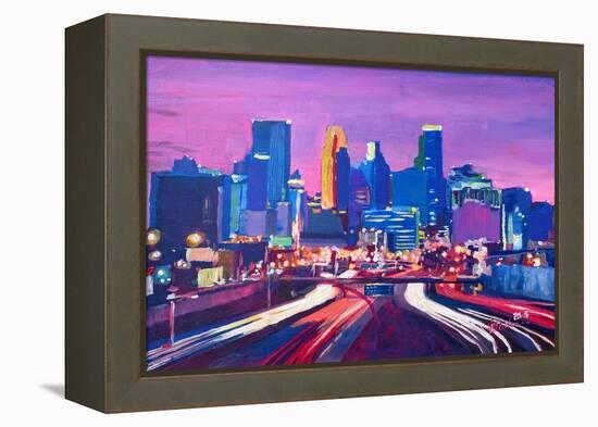 Minneapolis Skyline at Night in Minnesota-Markus Bleichner-Framed Stretched Canvas