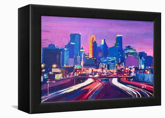 Minneapolis Skyline at Night in Minnesota-Markus Bleichner-Framed Stretched Canvas